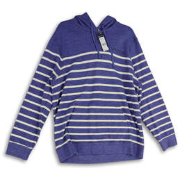 NWT Womens Blue White Striped Long Sleeve Pullover Hoodie Size Large