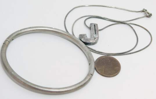 (G) Artisan 925 & 950 Cubic Zirconia J Pendant Necklace & Hinged Bangle Bracelet image number 6