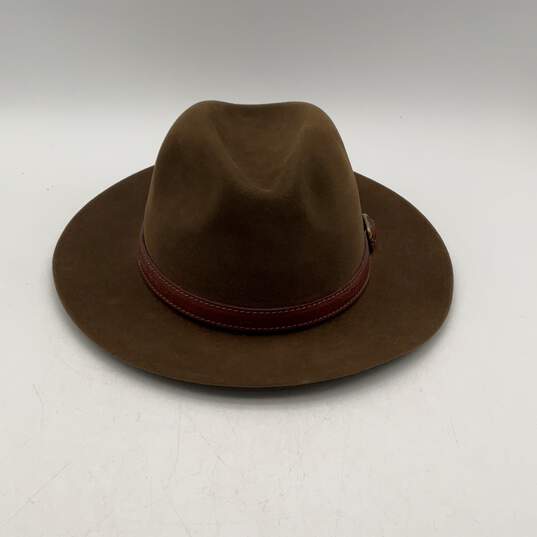 Brooks Brothers Brown Wide Brim Leather Trim Fedora Hat Size XL image number 1