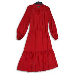 Ralph Lauren Womens Red Tie Neck Long Sleeve Midi Fit & Flare Dress Size 6