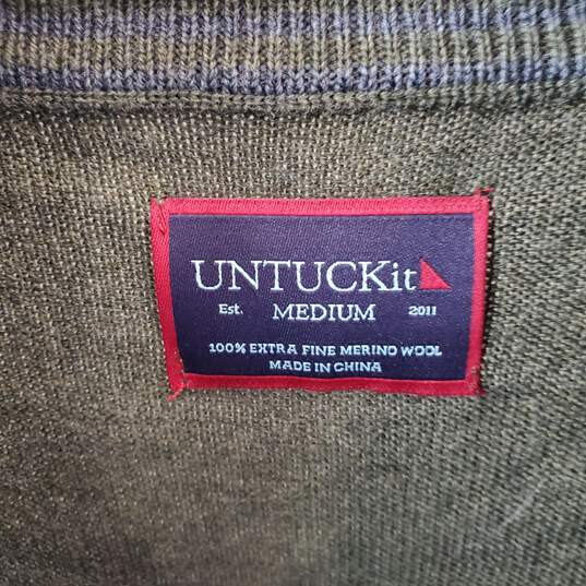 Untuck It Olive Green 1/4 Zip Extra Fine Merino Wool Pullover MN Size M image number 3
