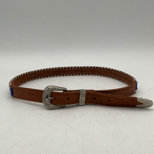 Womens Brown Leather Punch Hole Adjustable Single Tongue Belt Size 31 image number 2