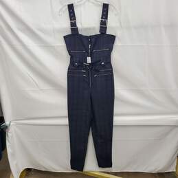 NWT We Wore What WM's Moto Navy Blue Plaid Overalls Size SM