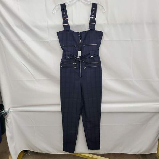 NWT We Wore What WM's Moto Navy Blue Plaid Overalls Size SM image number 1