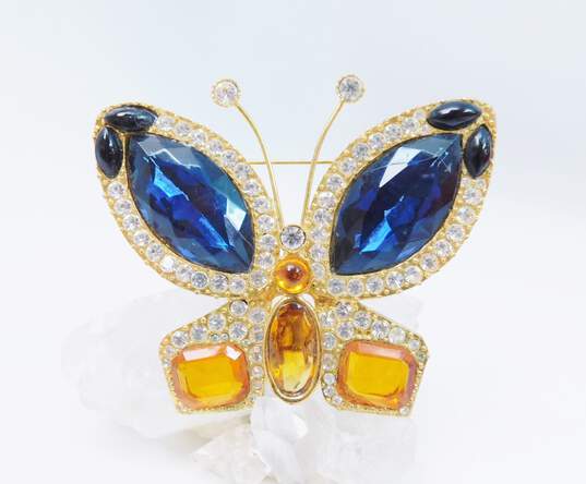 Vintage Vern O'Hara Icy Rhinestone & Gold Tone Butterfly Statement Brooch for Repair 59.8g image number 1