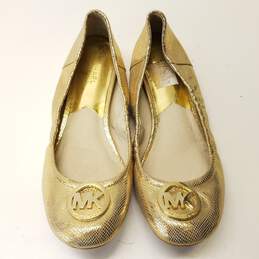Michael Kors Scrunch Gold Leather Ballet Slippers Shoes Women's Size 9.5 M