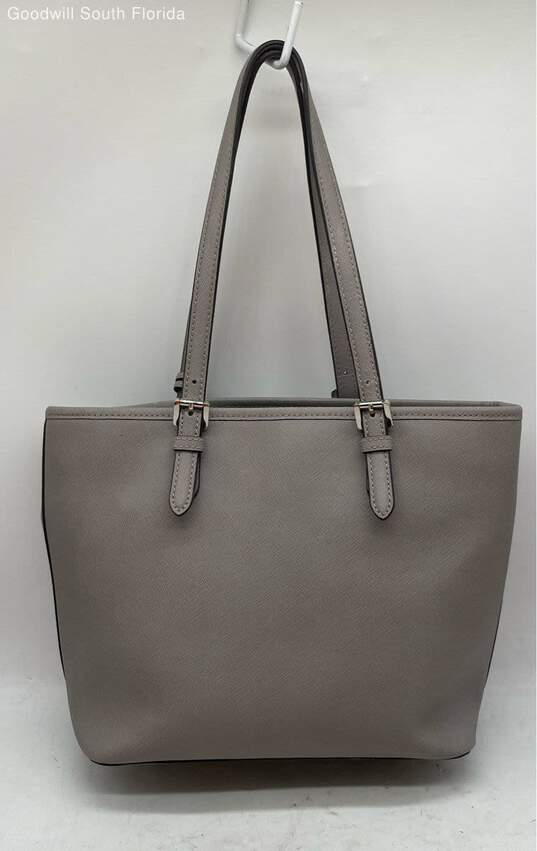 Michael Kors Womens Gray Leather Bag Charm Double Handles Tote Handbag image number 2