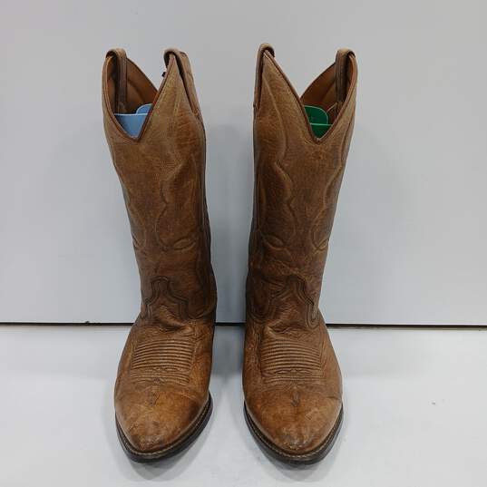 Men's Brown Leather Cowboy Boots Size 9 image number 1