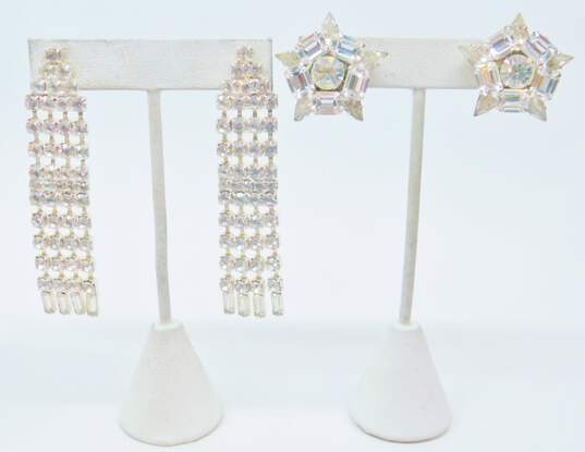 Vintage & La Rel Silvertone Icy Rhinestones Necklace Star Cluster & Dangle Clip On Earrings & Chain Bracelet 84.1g image number 4