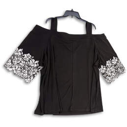 Womens Black Floral Lace Cold Shoulder Wide Strap Blouse Top Size 3X 26/28W alternative image