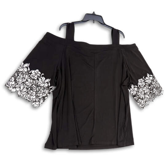 Womens Black Floral Lace Cold Shoulder Wide Strap Blouse Top Size 3X 26/28W image number 2