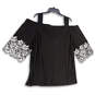 Womens Black Floral Lace Cold Shoulder Wide Strap Blouse Top Size 3X 26/28W image number 2