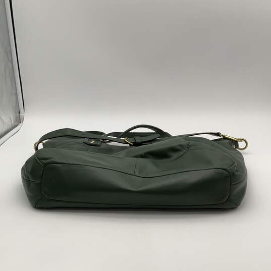 Womens Green Leather Adjustable Strap Inner Pockets Zipper Satchel Bag image number 3