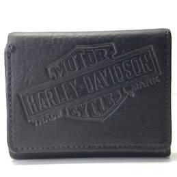 Harley Davidson Black Leather Trifold Wallet Mens