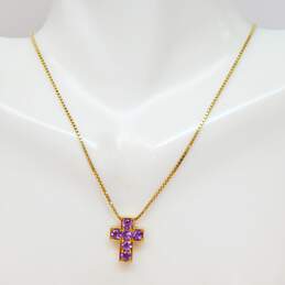 18k Yellow Gold Amethyst & Diamond Accent Cross Pendant Necklace 5.9g alternative image