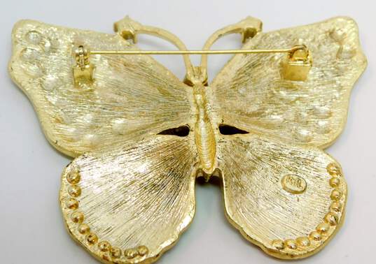 KJL Kenneth Jay Lane Goldtone Aurora Borealis Rhinestones & Enamel Butterfly Statement Brooch 42.2g image number 2
