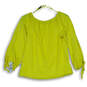NWT Womens Yellow Sported Pleated Round Neck Long Sleeve Blouse Top Size XS image number 2