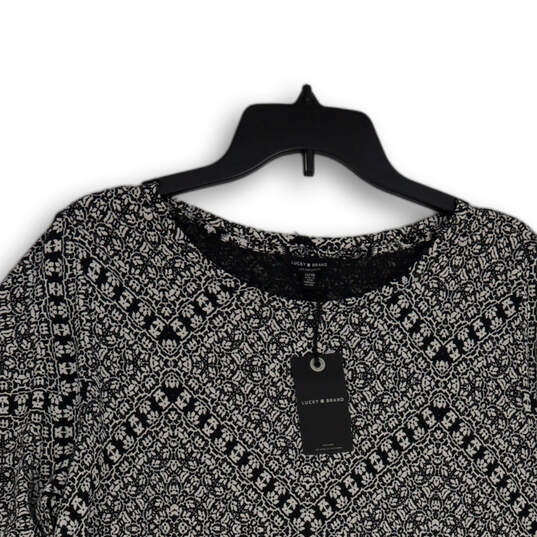 NWT Womens Black White Geometric Round Neck Pullover Blouse Top Size 1X image number 3