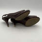 Womens Brown Leather Animal Print Open Toe Buckle Slingback Heels Size 11 image number 6