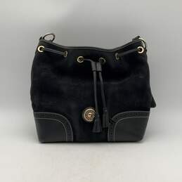 Dooney & Bourke Womens Black Leather Drawstring Inner Pocket Bucket Bag Purse