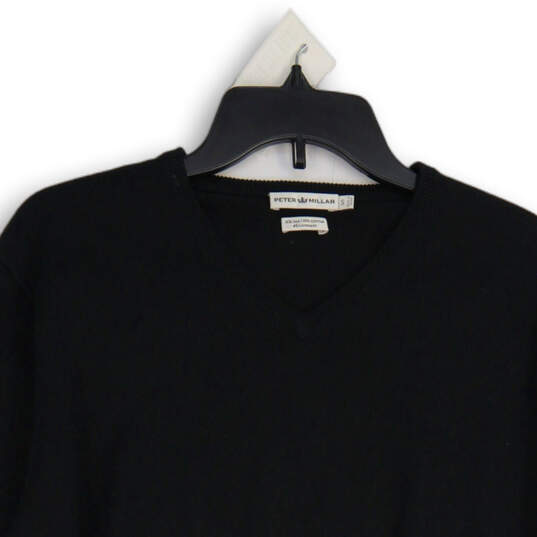 Mens Black Knitted V-Neck Long Sleeve Ribbed Hem Pullover Sweater Size Small image number 3