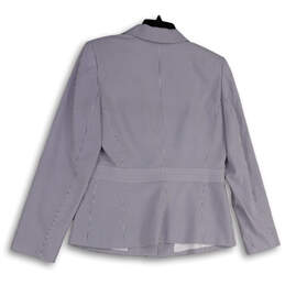 Womens Blue White Striped Long Sleeve Notch Lapel One Button Blazer Size 8 alternative image