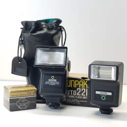 Lot of 2 Assorted Sunpak Camera Flashes with Interface Module CA-2D