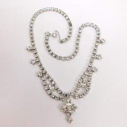 Vintage Icy Rhinestone & Silver Tone Clip-On Earrings Necklace Bracelet & Brooch 67.9g alternative image