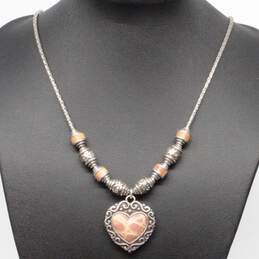 Designer Silver Tone Pink Leather Heart Pendant Necklace - 31.0g alternative image
