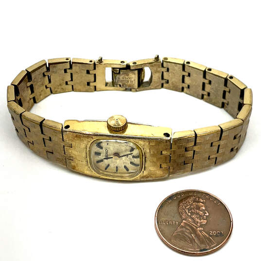 Designer Seiko 11-3399 Gold-Tone Stainless Steel Square Analog Wristwatch image number 1