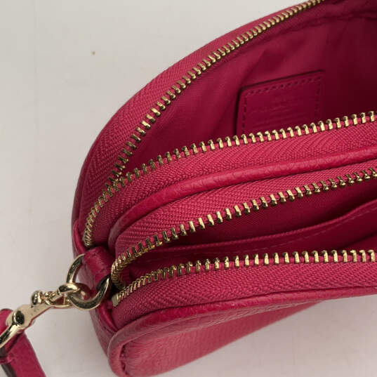 Womens Pink Leather Adjustable Strap Card Holder Zipper Crossbody Bag image number 4