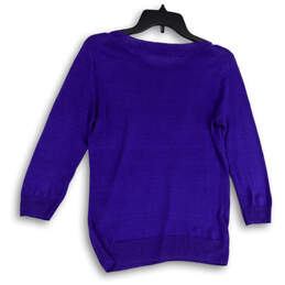 Womens Purple Long Sleeve Crew Neck Tight Knit Pullover Sweater Size XS alternative image