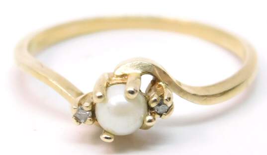 10K Yellow Gold Pearl Diamond Accent Bypass Ring 1.2g image number 2
