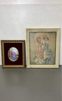 Lot of 2 Framed Art "Walk in the Bois" by Maricelle and Rococo Cameo on Velvet