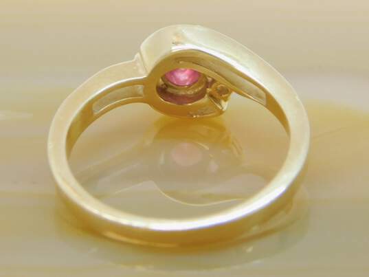 14K Yellow Gold Round Ruby 0.03 CT Diamond Open Work Ring 3.2g image number 4