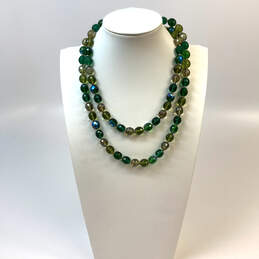 Designer Joan Rivers Gold-Tone Iridescent Green Faceted Glass Beaded Necklace