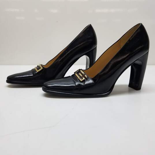 AUTHENTICATED Gucci Black Leather Square Toe Pumps Womens Size 39 image number 2