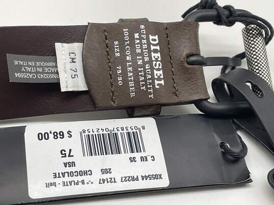 Mens Brown Cow Leather Adjustable Prong Metal Buckle Waist Belt 75cm/30in image number 2