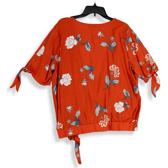 NWT Loft Womens Orange Floral Surplice Neck Pullover Blouse Top Size L image number 2