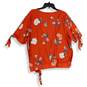 NWT Loft Womens Orange Floral Surplice Neck Pullover Blouse Top Size L image number 2