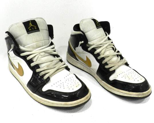 Jordan 1 Mid Patent Black White Gold Men's Shoes Size 11 image number 2
