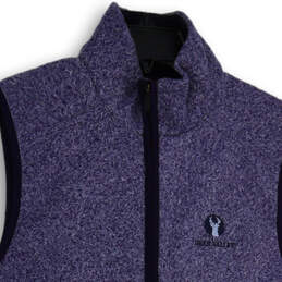 Mens Blue Mock Neck Sleeveless Full-Zip Golf Sweater Vest Size Small
