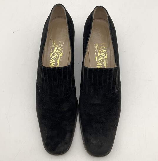 Salvatore Ferragamo Black Suede Heeled Loafers image number 3