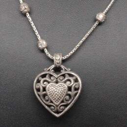 Designer Silver Tone Heart Pendant Necklace - 35.6g