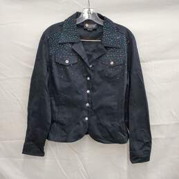 Christine Alexander Swarovski Crystal Embellished Black Jean Jacket Size L / Like New