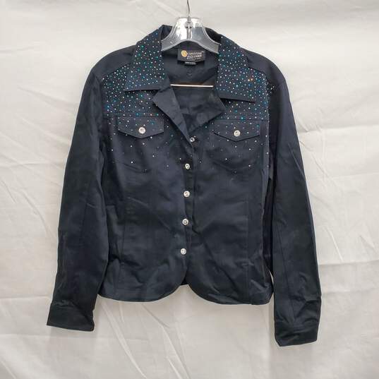 Christine Alexander Swarovski Crystal Embellished Black Jean Jacket Size L / Like New image number 1