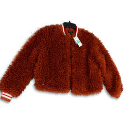 NWT Womens Orange Kataleya Faux Fur Long Sleeve Bomber Jacket Size Large