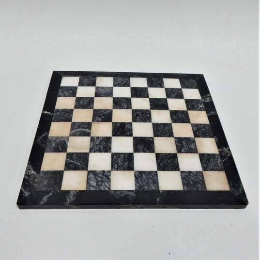 Vintage White and Black Marble Chess Board Game w/ Wood Pieces image number 3