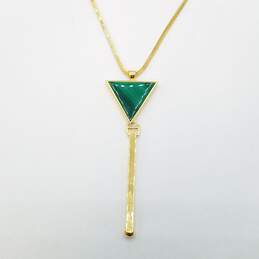 Kimsu Sterling Silver Malachite Triangular Dangle Bar Pendant 30in Necklace 12.3g