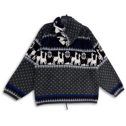 Mens Blue Black Printed Long Sleeve Hooded Full-Zip Sweater Size Large alternative image